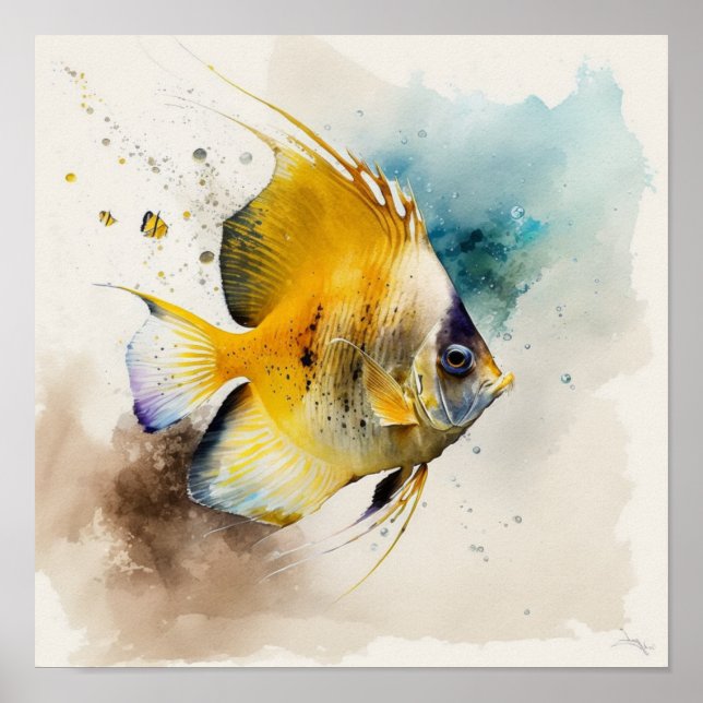 Poster Poisson papillon dans l'affiche aquarelle (Devant)