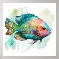 Poisson perroquet dans l'affiche aquarelle