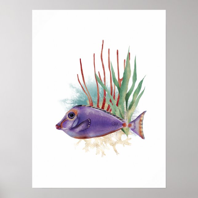 Poster Poisson pourpre et or Aquarelle simple (Devant)