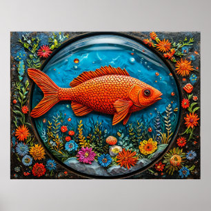 Poster Poisson rouge de dessin animé