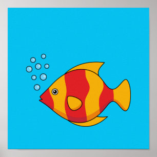 Poster Poisson rouge orange tropical