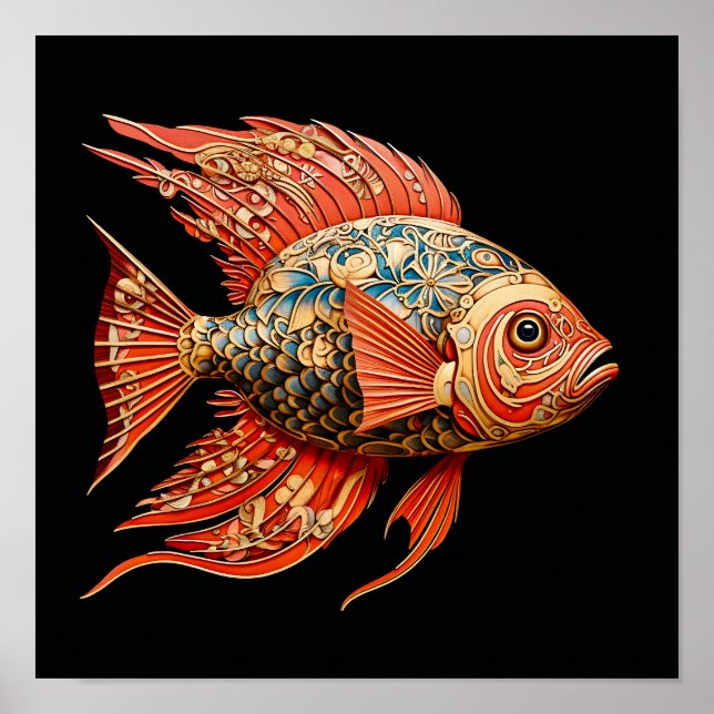 Poster Poisson rouge peinture foncée (Devant)