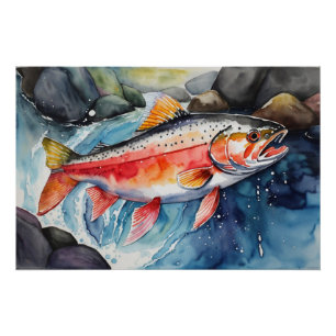 Poster *~* Poisson Saumon nage Hommes Cadeau AP49