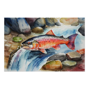 Poster *~* Poisson Saumon Nager Eau de la rivière AP49