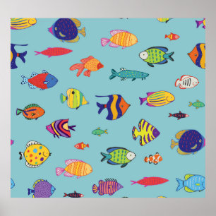 Poster Poisson tropical, motif vintage