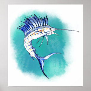 Poster Poisson-voilier à l'aquarelle
