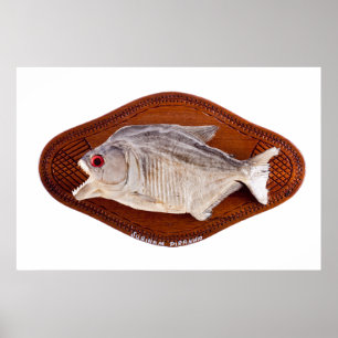 Poster Poissons de piranha comme le trophée sur le bois a