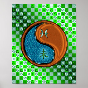 Poster Poissons et chèvre de bois