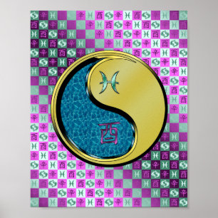 Poster Poissons et coq métallique