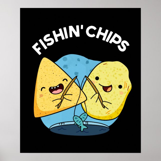 Poster Poissons jetons drôle Nourriture jeu BG foncé (Devant)