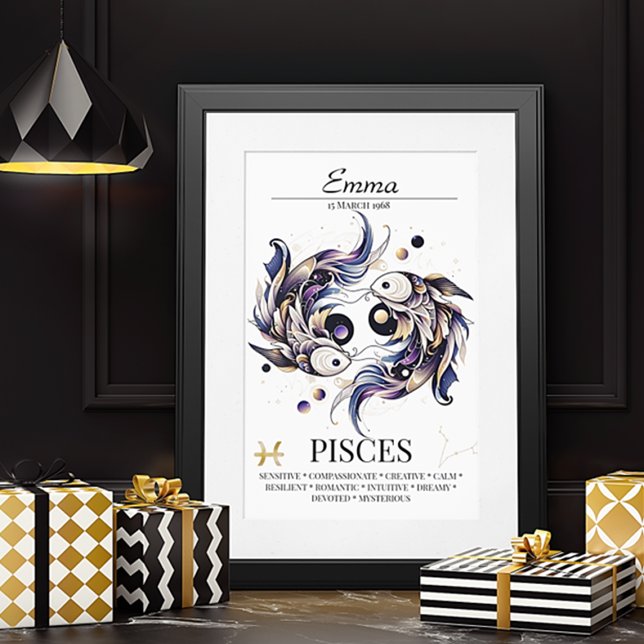 Poster Poissons Personnalisé Elégant Zodiac Aquarelle (Créateur téléchargé)