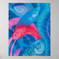 Poissons Roses Algues Mer Animaux Sous-marins Art
