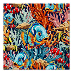 Poster Poissons Tropicaux Couleurs Été Vibes