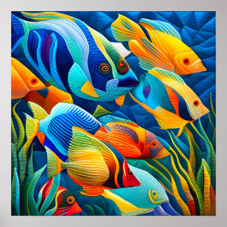 Poster Poissons tropicaux exotiques colorés dans le récif
