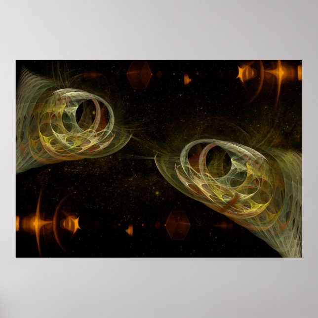 Poster Poissons Zodiac Gold Fractal Art (Devant)