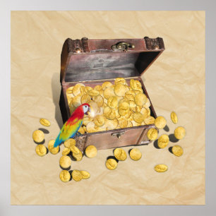 Poster Poitrine au trésor de pirate sur papier à crinet