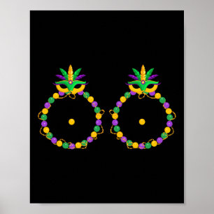 Poster Poitrine Drôle Avec Perles Nola Mardi Gras Gras Tu