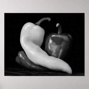 Poster Poivrons Amoureux Photographie en Noir et Blanc