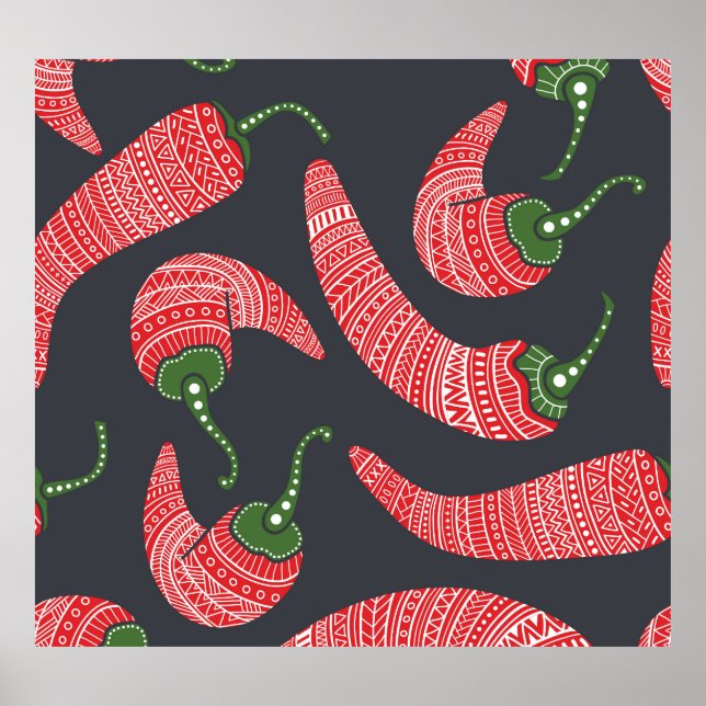Poster Poivrons rouges : motif vintage sans soudure (Devant)