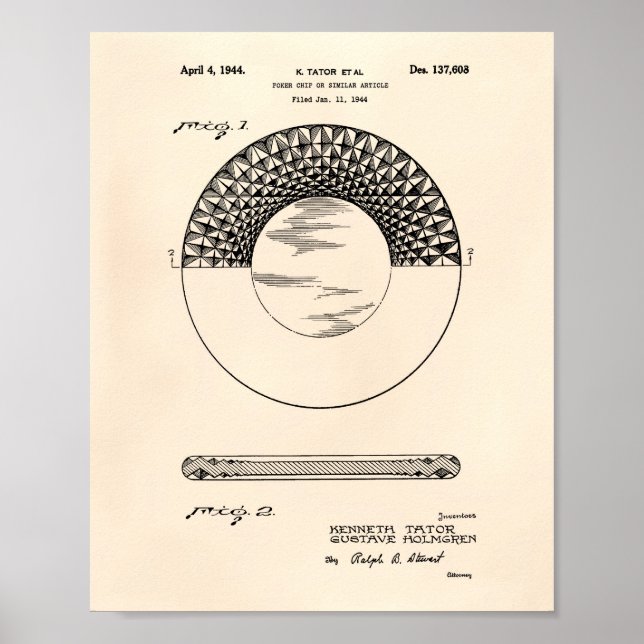 Poster Poker Chip 1944 Brevet Art Vieux Poivre (Devant)