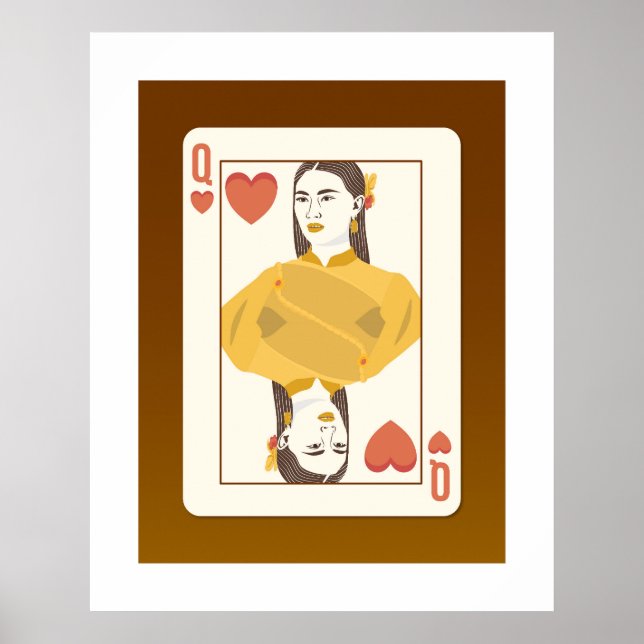 Poster Poker Court Card, Queen of Hearts, style thaïlanda (Devant)