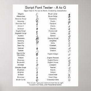 Poster Police de caractères Script Zazzle A - G Comparais