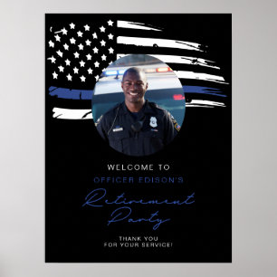 Poster Police Ligne Bleue Mince Drapeau Départ Bienvenue