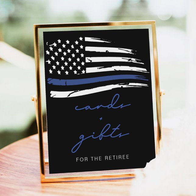 Poster Police Mince Ligne Bleue Drapeau Cartes de retrait (Créateur téléchargé)