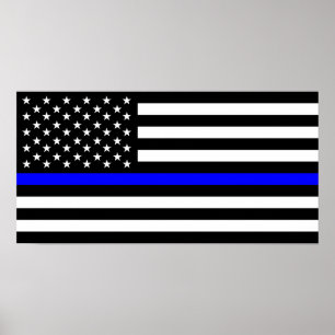 Poster police mince ligne bleue drapeau usa etats-unis am