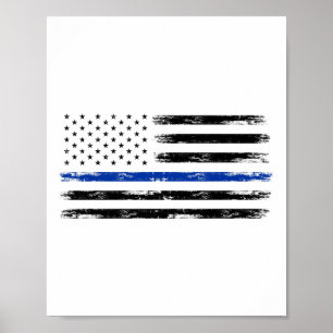 Poster Police Officier Us États-Unis Drapeau Américain Mi