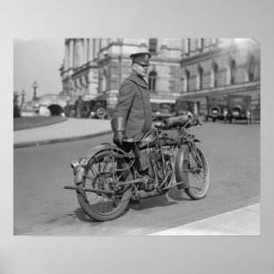 Poster Policier à moto, 1924. Photo ancienne
