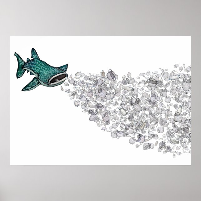 Poster Pollution du requin baleine et du plastique (Devant)