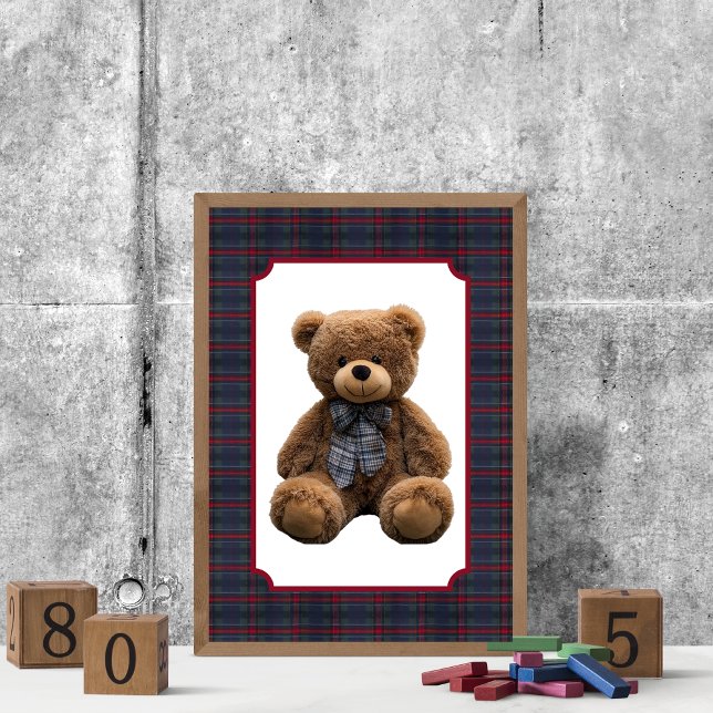 Poster Polo Teddy Bear Tartan Plaid Baby Boy Kids Nursery (Ralph Polo Teddy Bear Blue Green Tartan Plaid Baby Boy Kids Room Nursery Decor Poster)
