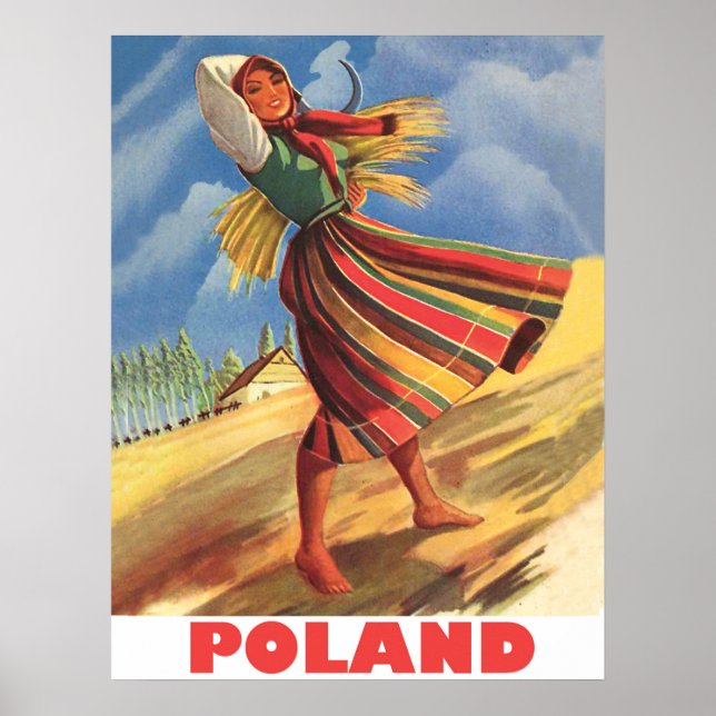 Poster Pologne, femme du village sur le terrain (Devant)