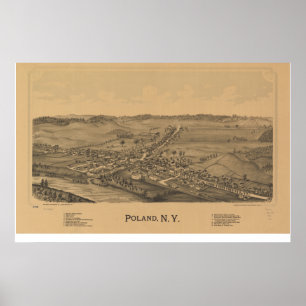 Poster Pologne New York 1890 Antique carte panoramique