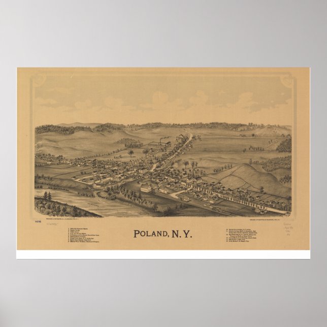 Poster Pologne New York 1890 Antique carte panoramique (Devant)