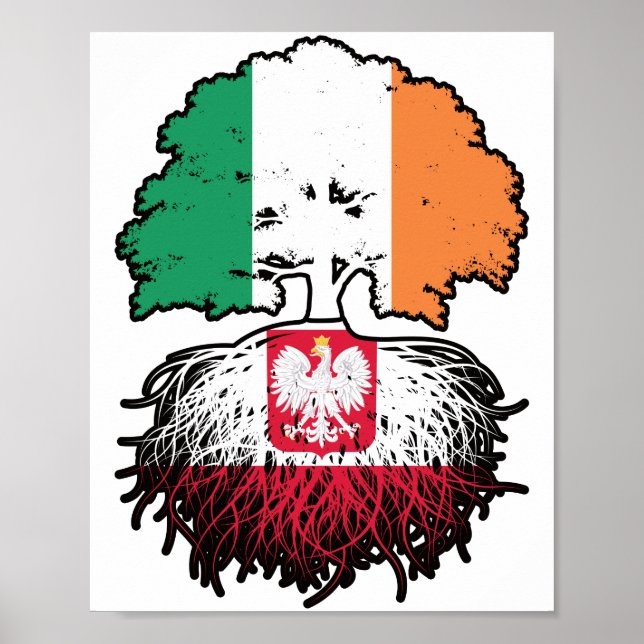 Poster Pologne Pologne Irlande Irlande Arbre drapeau (Devant)