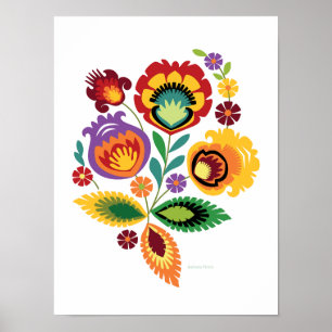 Poster Polonais Art folklorique Orange Fleur