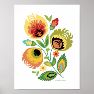 Poster Polonais Floral brillant Yellow Papercut Design