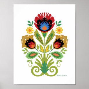Poster Polonais Floral Rouge foncé Papercut design