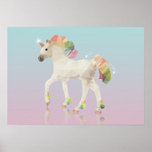 Poster Polygone de licorne arc-en-ciel coloré - Impressio