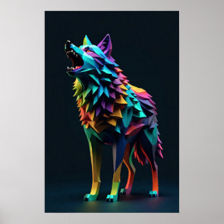 Poster Polygone de loup coloré art abstrait