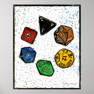 Poster Polyhedron_dice-circle-lino-Outland_Arts-17inch-30