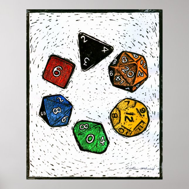 Poster Polyhedron_dice-circle-lino-Outland_Arts-17inch-30 (Devant)