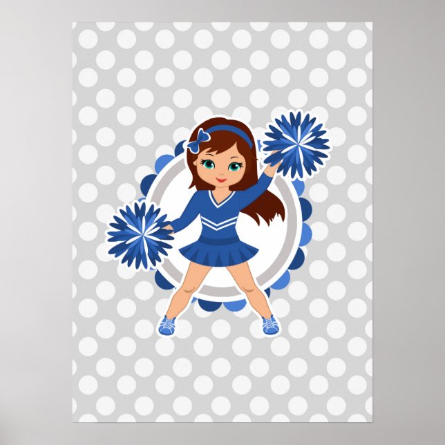 Poster Pom-pom girl Bleue Brunette - Mignonne Cheval (Devant)