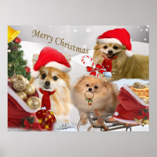 Poster Pomeranian Christmas snow scene Print