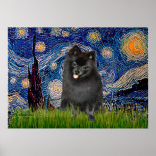 Poster Pomeranian (noir) - Nuit étoilée