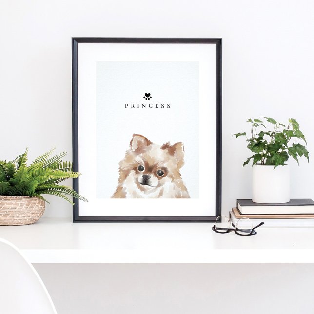 Poster Poméranie Collie Aquarelle Illustration Nom du chi (Créateur téléchargé)