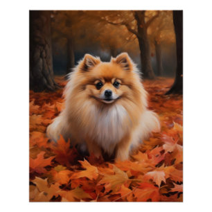 Poster Poméranie dans les feuilles d'automne inspirent la