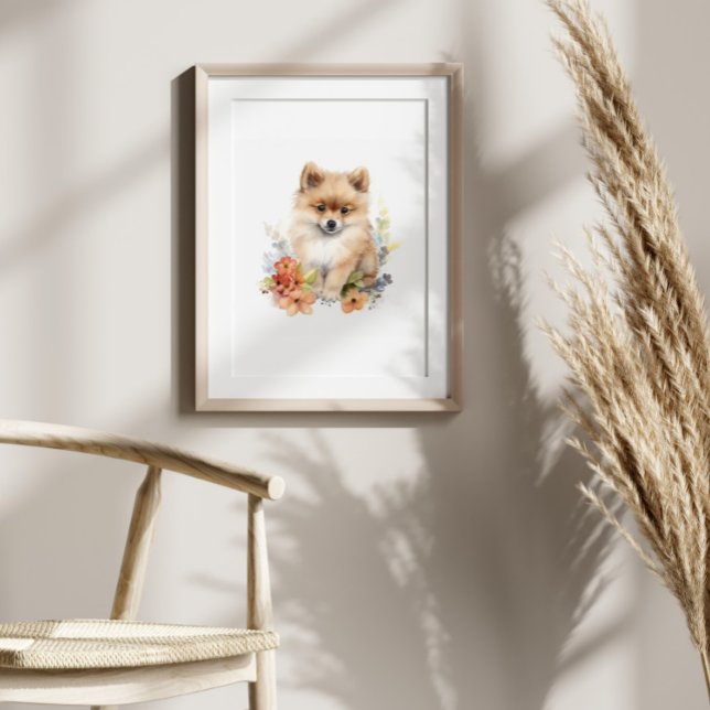 Poster Poméranie Puppy Pet Aquarelle (Créateur téléchargé)